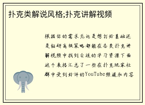 扑克类解说风格;扑克讲解视频